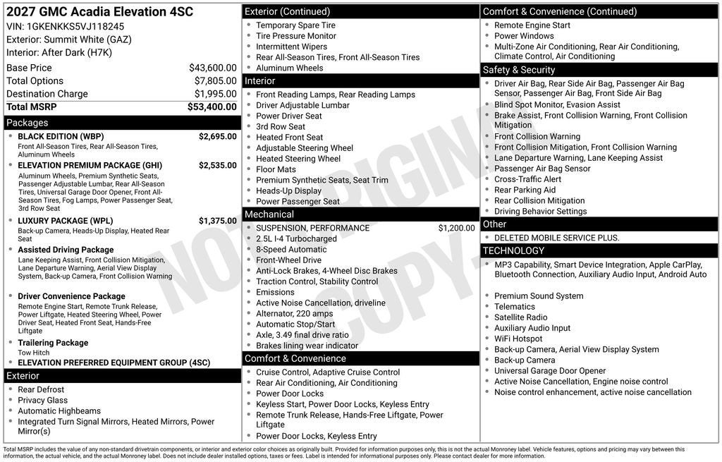 2027 GMC Acadia Elevation