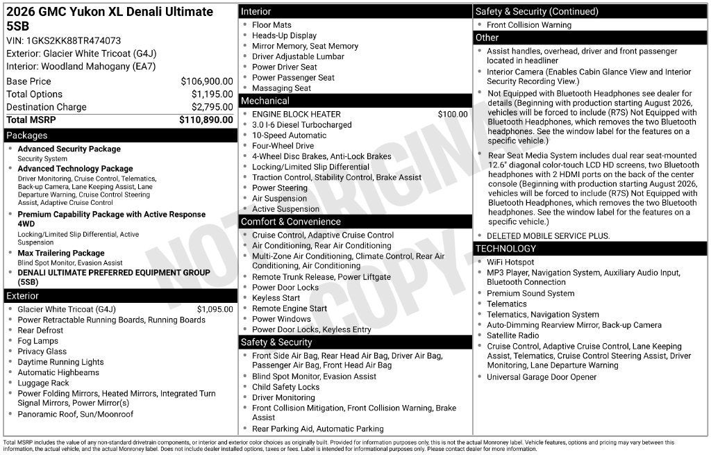 2026 GMC Yukon XL Denali Ultimate