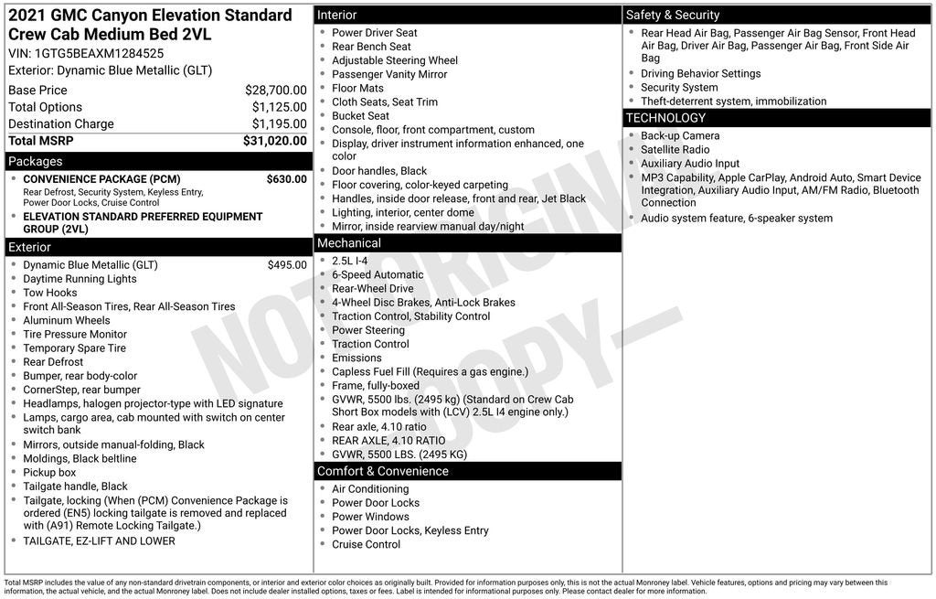 2021 GMC Canyon 2WD Elevation Standard