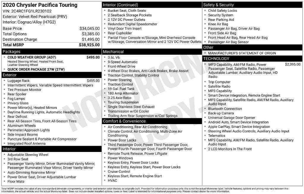 2020 Chrysler Pacifica Touring