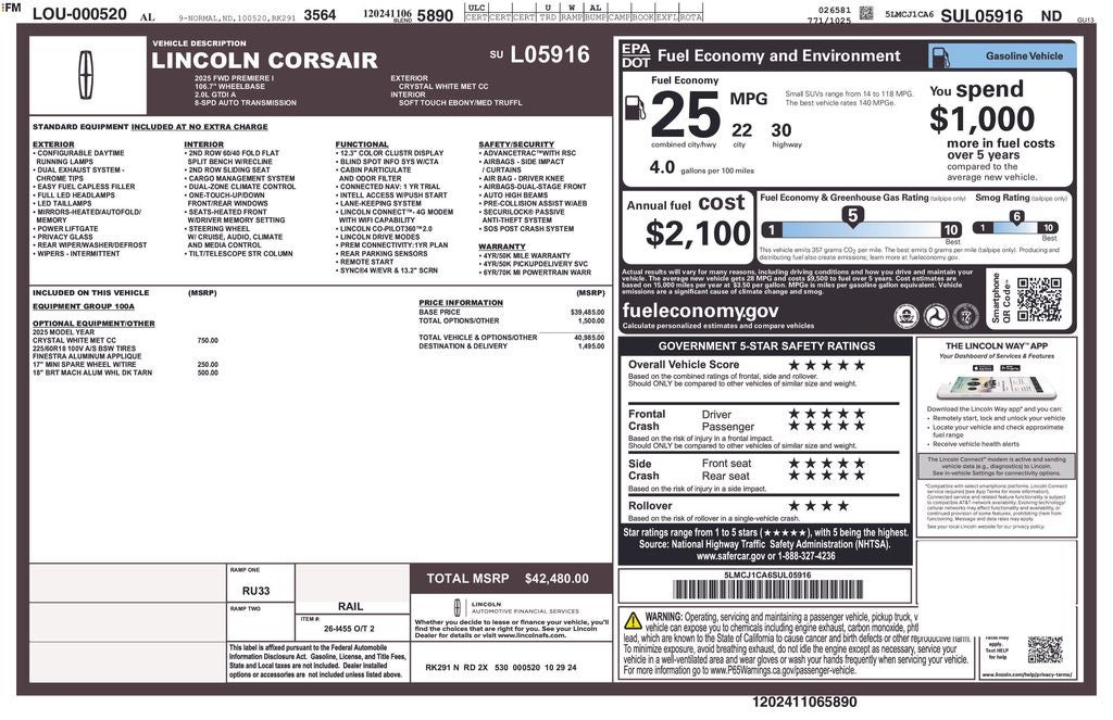 2025 Lincoln Corsair Premiere