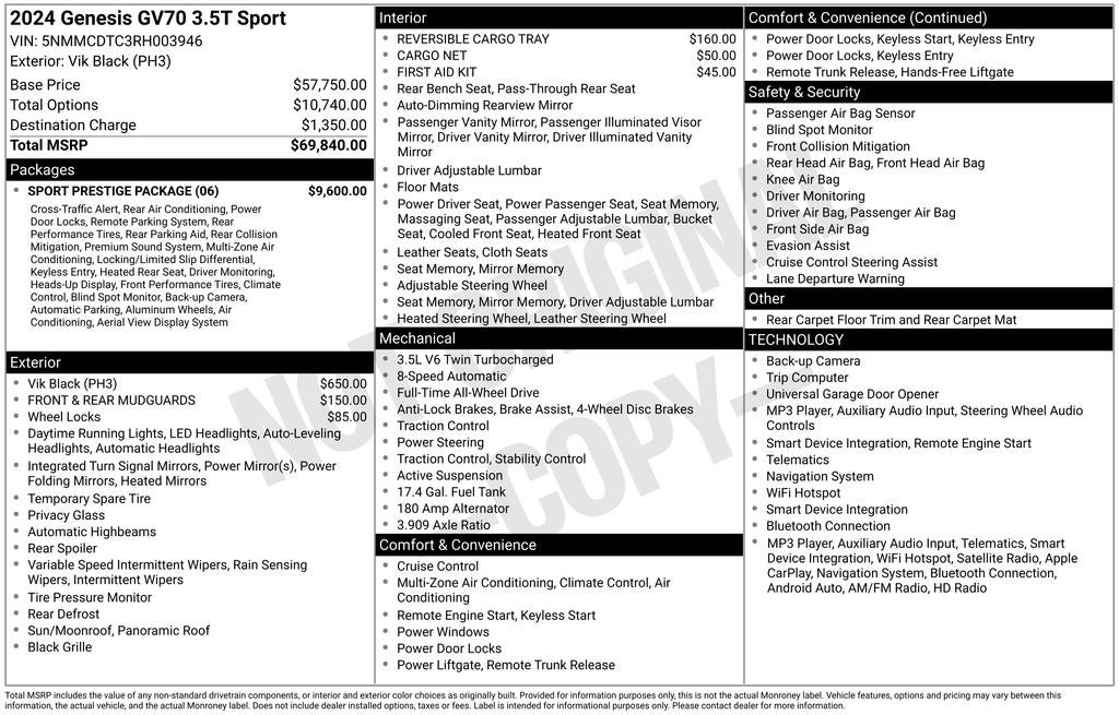 2024 Genesis GV70 3.5T Sport