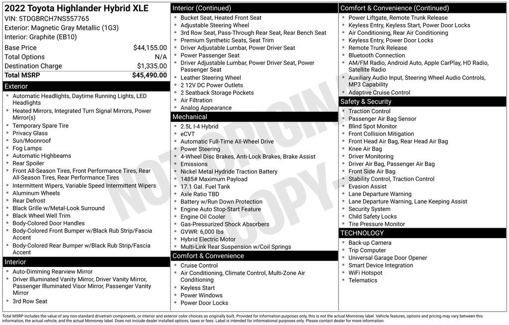2022 Toyota Highlander Hybrid XLE