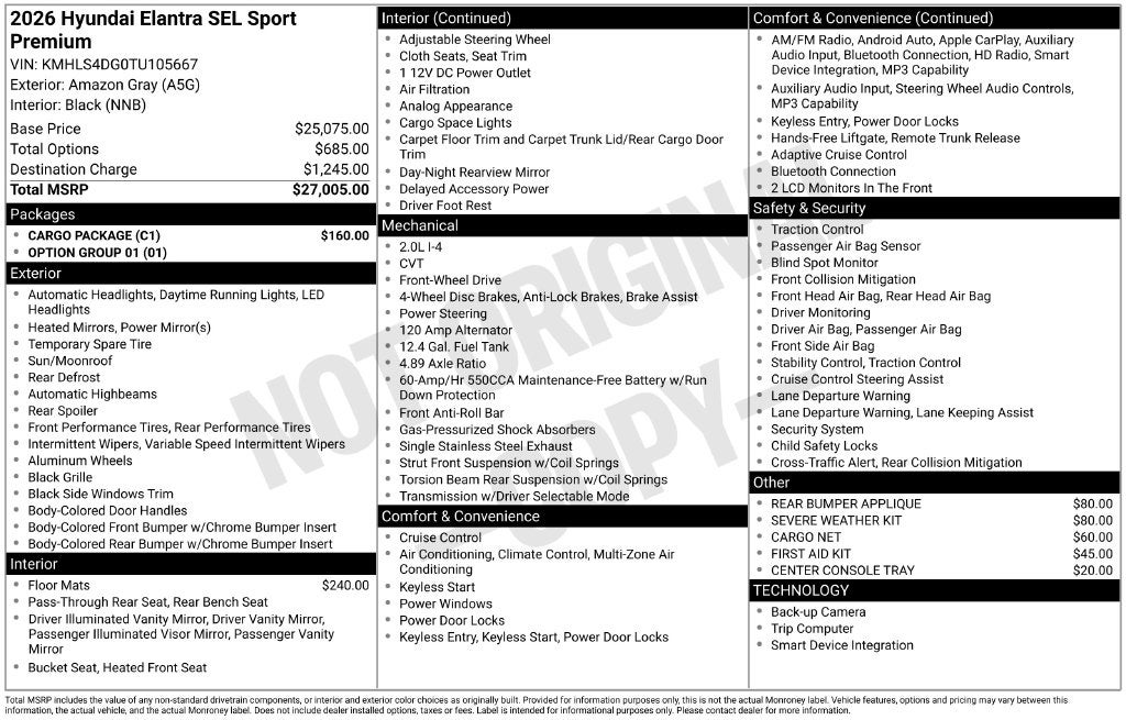 2026 Hyundai Elantra SEL Sport
